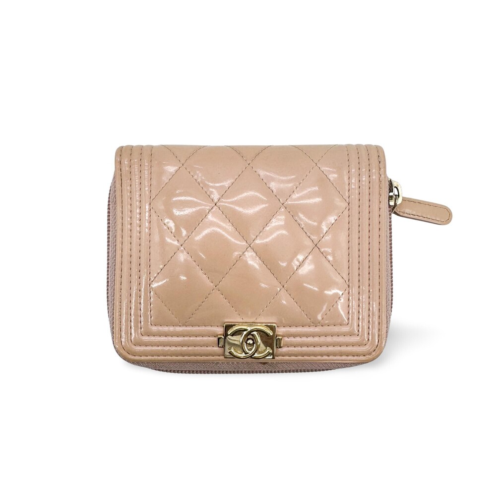 Chanel Boy Zip Around Quilted Patent Small